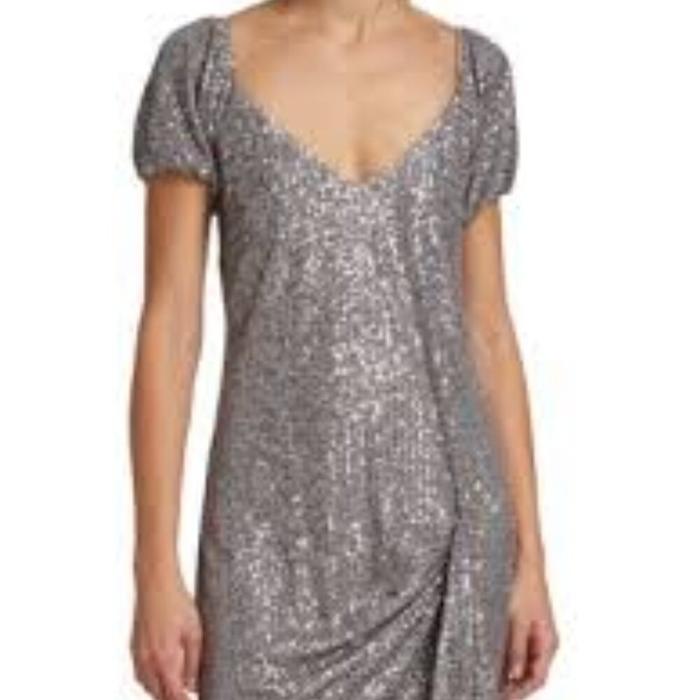 Caroline Constas Genevieve Sequin Mini Dress White Silver Size XS NWT